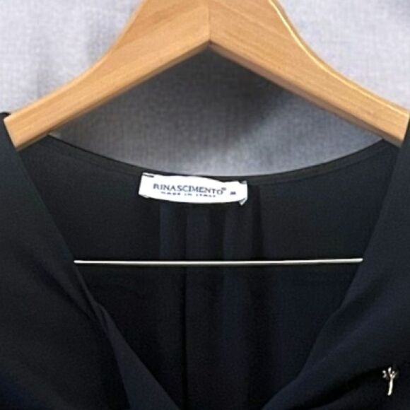 Rinascemento Blouse Sz Medium Italian Black Draped Front Low High Hem - Picture 12 of 12